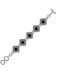 18K Yellow Gold and Sterling Silver Black Onyx Pearl Accented Toggle Bracelet