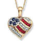 10k Gold Blue Sapphire, Ruby and Diamond Accents Patriotic Pendant 18 chain