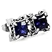 Men's Stainless Steel Stud Earrings CZ Silver Black Blue Dragon Claw Square Vintage (with Gift Bag)