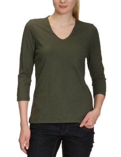 Lana naturalwear Damen Top  121 2160 5005 V-Neck Shirt Mara, Gr. 44 (L), Gr&uuml;n (593 pinie) Preisvergleich