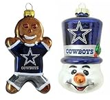 NFL Dallas Cowboys Blown Glass Gingerbread Man & Top Hat Snowman Ornament 2-Pack
