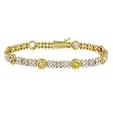 18K Gold over Sterling Silver Multi Color Semi Precious & Diamond Accent Pave Link Two Tone Bracelet