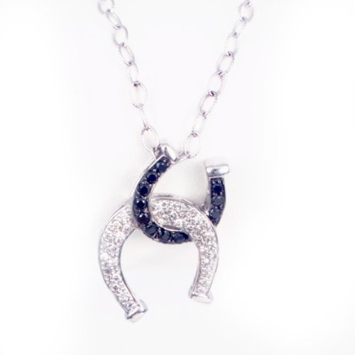 14K Black & White Diamond Double Horseshoe Pendant