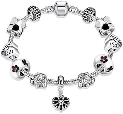 Aliliya Jewelry Signature Pave Clasp Authentic DIY Pandora Exquisite High-End Crystal Bracelet - Wild Love Retro Personality Carved (silver red, 20CM)