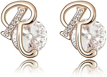 Fetrun Swarovski Elements " Beatuy Letter" R-Style Crystal Earing Color Gold&amp; White