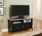 Faux Marble With Black Finish Wood TV Stand Entertainment Center With Storage