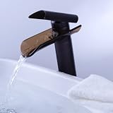 Sprinkle - Oil Rubbed Bronze Waterfall Bathroom Sink Faucet with Glass Spout and Pop-up Waste
