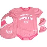 Reebok Washington Capitals Infant Girls Creeper, Bib And Bootie Set 3-6 Months