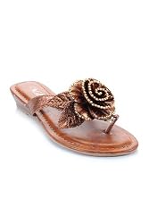 Bronze Rose Bling Flower Fashion Thong Flat Sandals 7