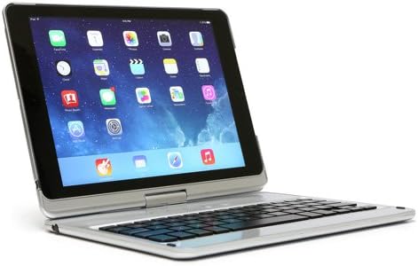 iPad Air 2 Flip Turn Keyboard Case - Clamshell Bluetooth Keybard Case Works in Laptop, Tablet, and Presentation Modes - Backlit Keys and Built-in Stylus Better than Clamcase and Zagg (Silver)