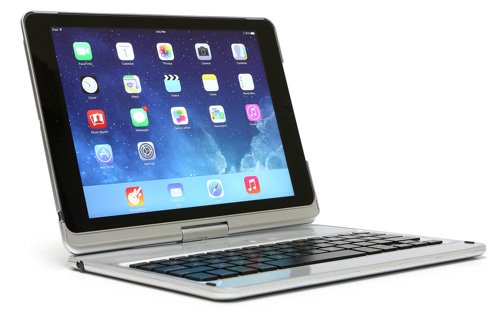 iPad Air 2 Flip Turn Keyboard Case - Clamshell Bluetooth Keybard Case Works in Laptop, Tablet, and Presentation Modes - Backlit Keys and Built-in Stylus Better than Clamcase and Zagg (Silver)