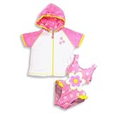 Baby Buns - Toddler Girls One Piece Bathing Suit And Coverup, White, Pink