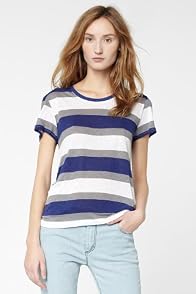 Short Sleeve Slubby Linen Crewneck Bold Stripe T-Shirt