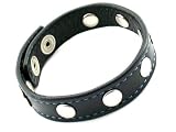 M2m Cock Ring, Leather With Rivets, 2 Snap, Black