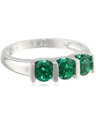 10k White Gold Created 3-Stone Ring, Size 7