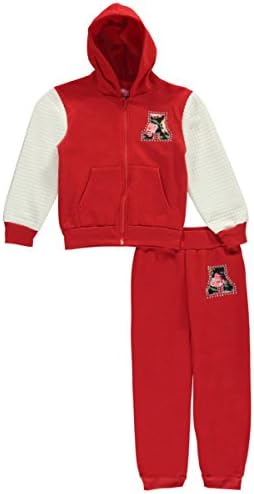 Girls Luv Pink Big Girls' "Floral A" 2-Piece Fleece Sweatsuit - red, 7 - 8