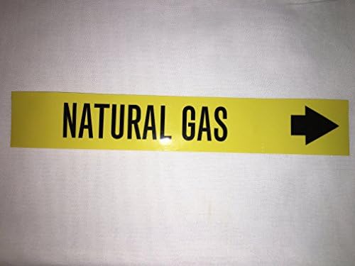 Natural Gas Pipe Marker WITH ARROW Showing the Gas Flow Direction, Perforated Every 9" and 12" with Liner, Self Adhesive Stickers You Peel and Stick, Meets Code for Gas Inspection - 5 Pieces