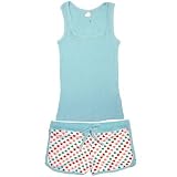 AQUA BLUE MULTICOLOR HEART POLKA DOT 2 PC TOP & SHORTS PAJAMA SET SIZE LARGE