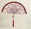 Asian Fusion Beaded White Fan with Red Tassel Christmas Ornament 9.5"