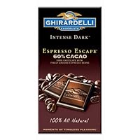 Ghirardelli Chocolate Intense Dark Espresso Escape 60% Cacoa, Dark Chocolate with Ground Espresso Beans, 3.5-Ounce Bars (Pack of 6)