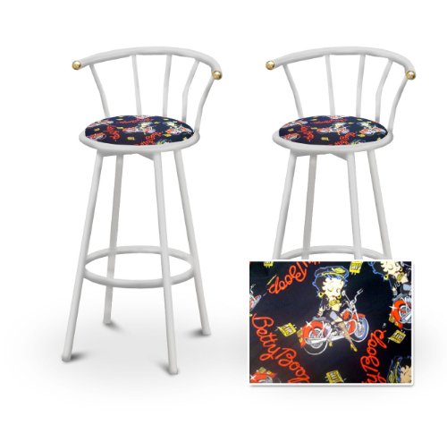 2 Betty Boop Sexy Motorcycle White Metal Custom Barstools with Backrest Set