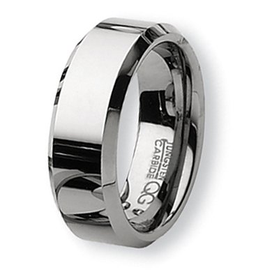 Beveled Edge Polished Tungsten Carbide Ring (8.0 mm) - Sizes 7-13