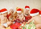 IMAGE OF Wallmonkeys Peel and Stick Wall Decals - Group of Adorable Toddlers in Christmas Hats Packing Presents - 48