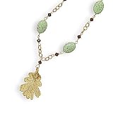 16 Inch 14/20 Gold Filled Turquoise and Swarovski Crystal Necklace w/ 24 Karat Gold Plated Leaf Drop