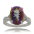 Oval Mystic Fire Topaz Ring W/ Diamonds Sterling Silver