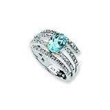 Sterling Silver And 14k Sky Blue Topaz And Diamond Ring