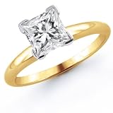 18k Yellow Gold 3/4 Carat Princess Cut Solitaire Diamond Ring - (G-H;SI1-2)