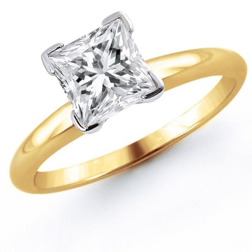 14k Gold 1.25 Carat Princess Cut Solitaire Diamond Engagement Ring - (I-J;I1-I2)