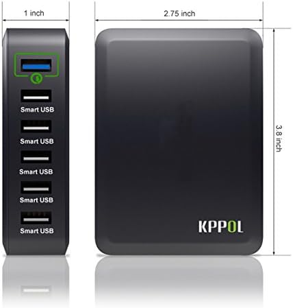 KPPOL® 60W 6 Port USB Desktop Rapid Charger Multi Port USB Charger with Quick Charge 2.0 for Samsung Galaxy S7/ Edge+, Note 5, Note 4 / Edge and More (Black)