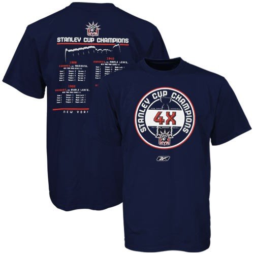 Buy Reebok New York Rangers Navy Blue 4-Time Stanley Cup Champions T-shirt by Reebok