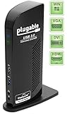 Plugable UD-3900 USB 3.0 Universal Docking Station with Dual Video Outputs for Windows 10, 8.1, 7, & XP (HDMI and DVI / VGA, Gigabit Ethernet, Audio, 6 USB Ports, 20W Power Adapter)