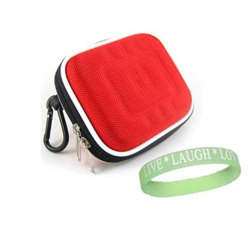 Nikon Coolpix L20 Deep Red 10MP Digital Camera Case Kroo Mini Hard Bag Carrying Case --- ( RED ) + Vangoddy tm, Live*Laugh*Love wrist band!!!