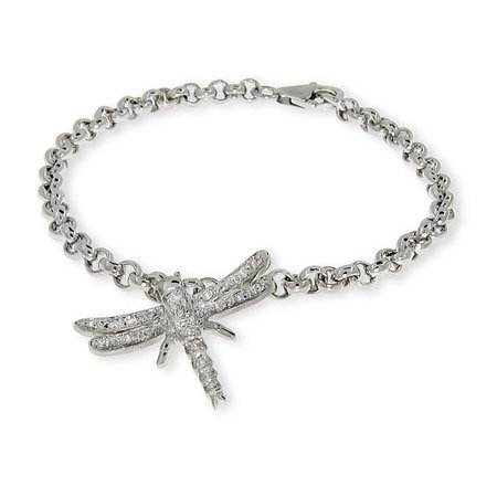 Sterling Silver CZ Dragonfly Charm Bracelet