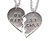 LUX ACCESSORIES Best Friends BFF Forever Best Bitches Valentine Detached Heart Pendant Charm Necklaces (2pc)
