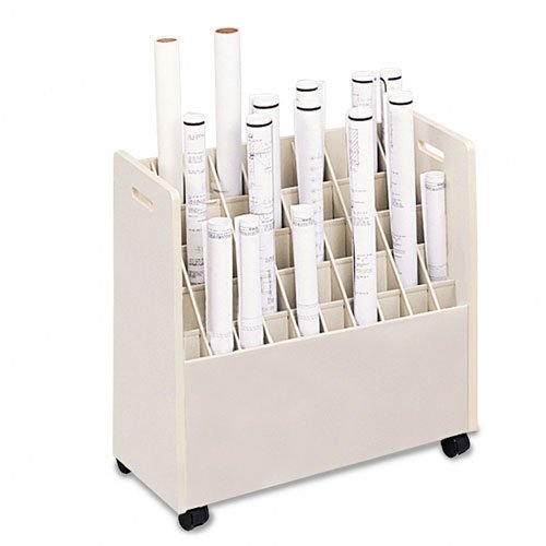 Safco Products - Safco - Laminate Mobile Roll Files 50 Compartments 30-18w x 15-34d x 29-14h Putty - Sold As 1 Each - Grandstand design holds various length rolls at graduated heights - Sturdy wood-core with vinyl laminate finish -
