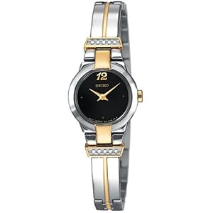 Seiko Stainless Gold Black Dial Ladies Watch With Ten Diamonds - Seiko SUJD36