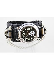 Retro punk rocker skull style wrist watch leather cuff bracelet