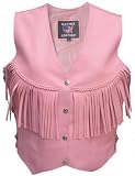 Pink Genuine Solid Leather Vest with Fringes Laces and Conches