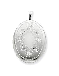 Sterling Silver 26mm Oval with Flowers Oval Locket w/ 18in Chain Metal Wt- 3.4g
