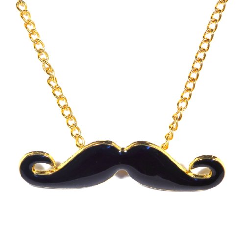 Small Handlebar Mustache Necklace Black Hipster Beard Vintage Dali Retro Statement Pendant