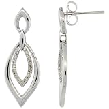 14k White Gold Leaf Diamond Dangle Earrings, w/ 0.22 Carat Brilliant Cut Diamonds, 1 1/16 in. (27mm) tall
