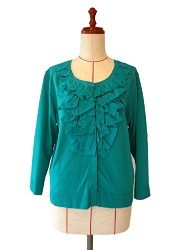 カーディガン ９分袖 胸元 フリル ブルー グリーン レディース　Ｍサイズ ~ Ｌサイズ １点物 株式会社キングアンドクイーン