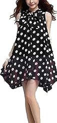 Sleeveless Above the Knee  Asymmetric Dots Print  Shirt Mini Dress  With a Bow(s)