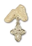 14kt Gold Baby Badge with 4-Way Charm and Baby Boots Pin