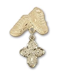 Gold Filled Baby Badge with 4-Way Charm and Baby Boots Pin