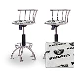2 24"-29" Oakland Raiders Seat Chrome Adjustable Specialty / Custom Barstools Set